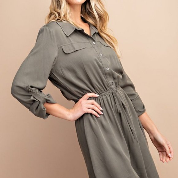 Olive Utility Drawstring Dress - Picture 7 of 8